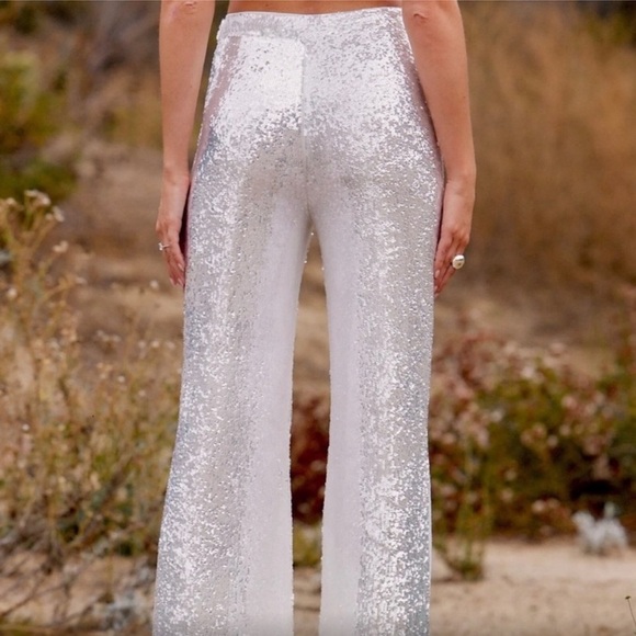 12th Tribe Pants - Elegant Silver Sequin Women's Pants